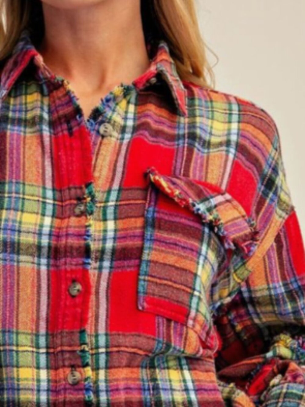 NWT Super Soft Easel Plaid Self Fray Button Down Shirt 100% Cotton - Picture 5 of 16